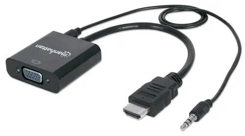 Manhattan 151559 adaptador de cable de vídeo 0,3 m HDMI + 3.5mm VGA (D-Sub) Negro