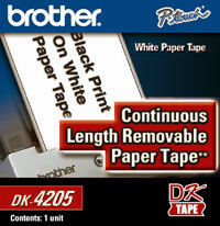 Brother DK4205 Cinta de papel de longitud continua y extraíble color negro sobre blanco de 2,4" x 100' (62 mm x 30,4 m)