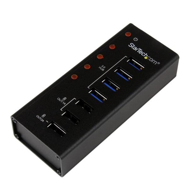 StarTech.com Hub Concentrador USB 3.0 de 4 Puertos y 3 Puertos de Carga USB ( 2x 1A y 1x 2A) - Ladrón con Carcasa de Metal