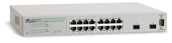 Allied Telesis  Switch Gigabit WebSmart de 16 puertos 10/100/1000 Mbps (2 x Combo) + 2 puertos gigabit SFP (Combo)
