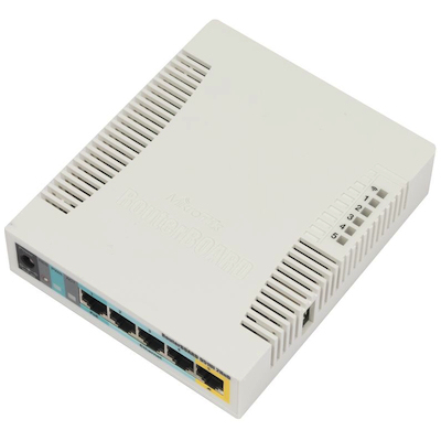 Mikrotik  RouterBoard, 5 Puertos Fast, 1 Puerto USB, WiFi 2.4 GHz 802.11 b/g/n, Gran Cobertura con Antena 2.5 dbi, hasta 1 Watt de Potencia