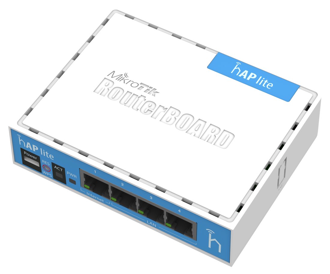 Mikrotik  (hAP Lite) 4 Puertos Fast Ethernet y  Wi-Fi 2.4 GHz 802.11 b/g/n