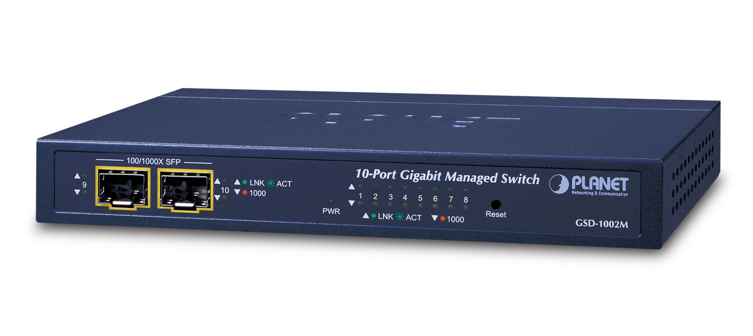 PLANET  Switch Administrable de Escritorio 8 puertos Giga + 2 puertos SFP