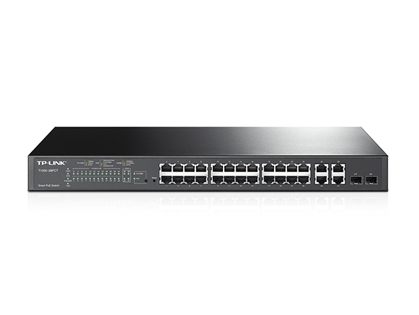 Tp-Link  Switch PoE+ JetStream SDN Administrable 24 puertos 10/100 Mbps + 2 puertos 10/100/1000 Mbps (Uplink) + 2 puertos SFP (combo 2 RJ45 10/100/1000 Mbps), 250W, administración centralizada OMADA SDN