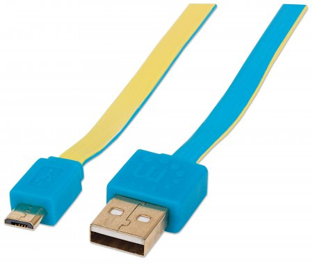 Manhattan 1.8m, USB 2.0-A - USB 2.0 Micro-B cable USB 1,8 m USB A Micro-USB B Azul, Amarillo