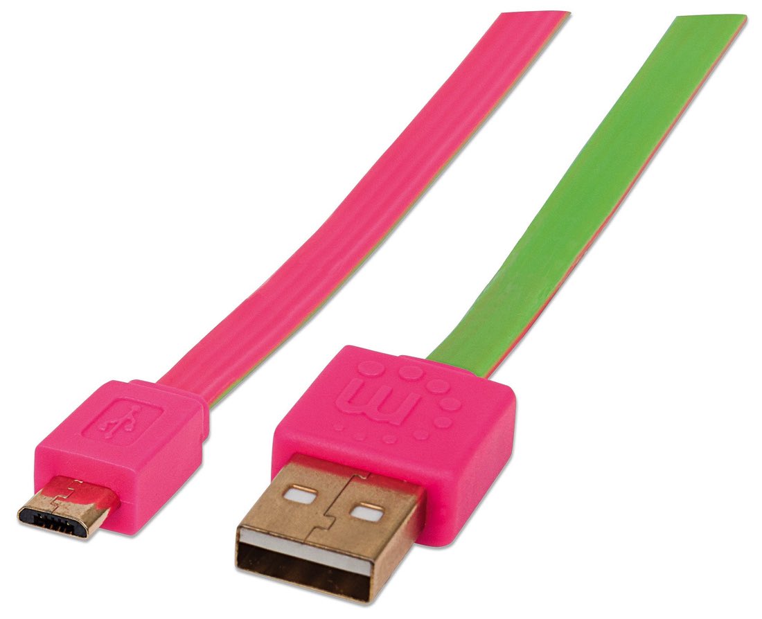 Manhattan 1.8m, USB 2.0-A - USB 2.0 Micro-B cable USB 1 m USB A Micro-USB B Rosa, Verde