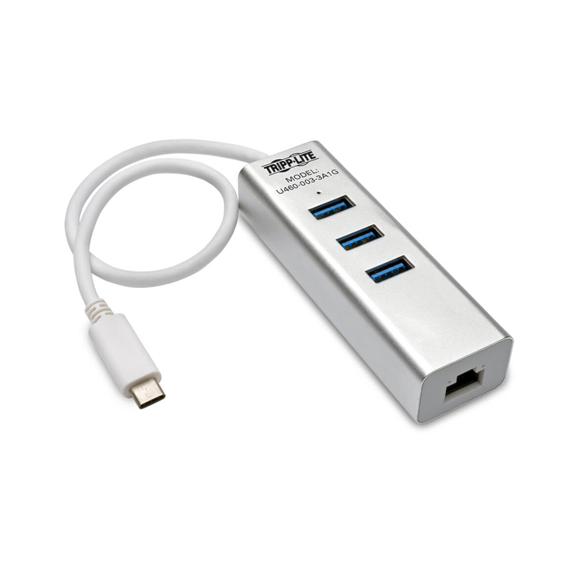 Tripp Lite Hub Adaptador Portátil USB 3.1 Gen 1, USB-C, de 3 Puertos USB-A y Puerto Gigabit Ethernet, Compatible con Thunderbolt 3