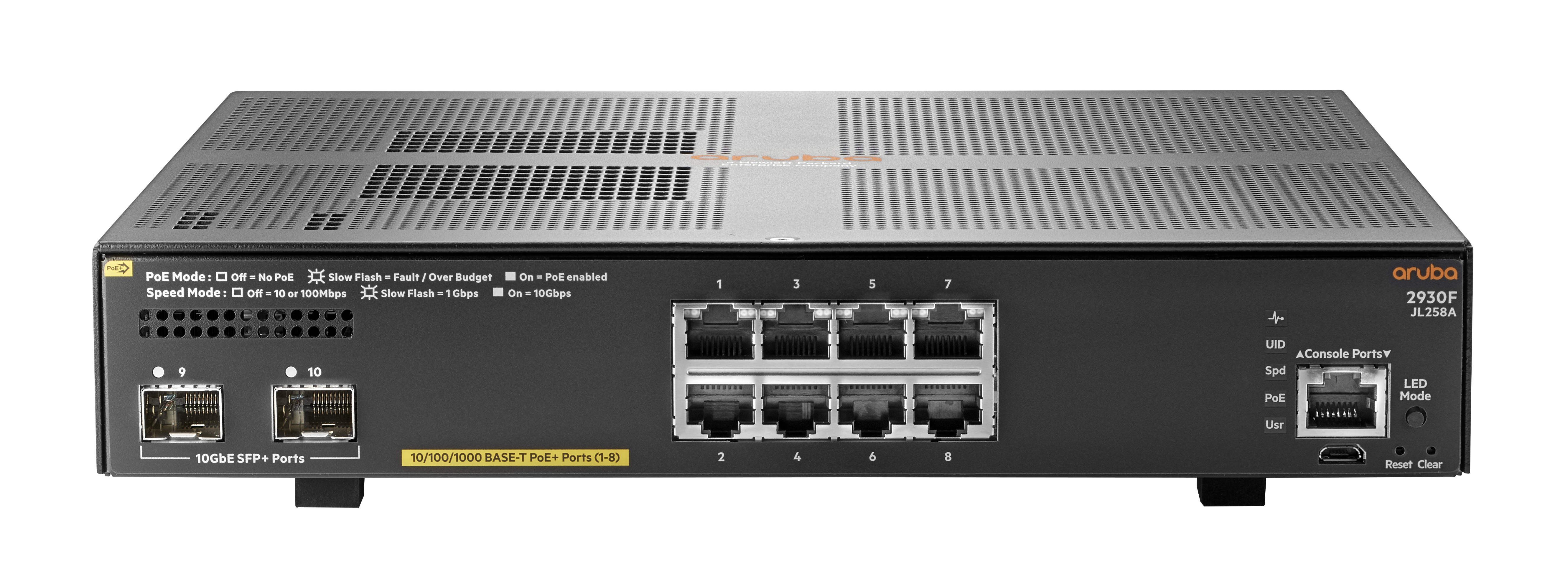 Hewlett Packard Enterprise Aruba 2930F 8G PoE+ 2SFP+ Gestionado L3 Gigabit Ethernet (10/100/1000) Energía sobre Ethernet (PoE) 1U Gris