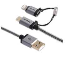 Verbatim 47", USB-A/microUSB + Lightning cable USB 1,2 m USB A Micro-USB B/Lightning Negro, Plata
