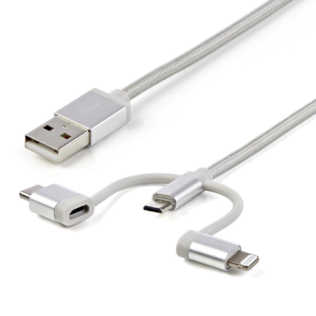 StarTech.com Cable Trenzado de 1m USB a Lightning USB-C y Micro USB - Cable Cargador para Teléfono Móvil iPhone iPad Tablet