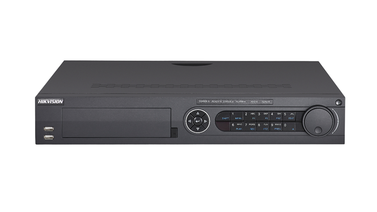 Hikvision  DVR 16 Canales TurboHD + 16 Canales IP/ 8 Megapixel/ 4 Bahías de Disco Duro / 4 Canales de Audio / Videoanalisis / 16 Entradas de Alarma / Arreglo RAID / Soporta POS