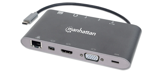 Manhattan 152808 base para portátil y replicador de puertos USB 3.2 Gen 1 (3.1 Gen 1) Type-C Plata