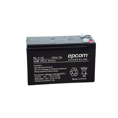Epcom  Batería 12 Vcc / 7 Ah / UL / Tecnología AGM-VRLA / Para uso en equipo electrónico Alarmas de intrusión / Incendio/ Control de acceso / Video Vigilancia / Terminales F1 / Cargador recomendado CHR-80.