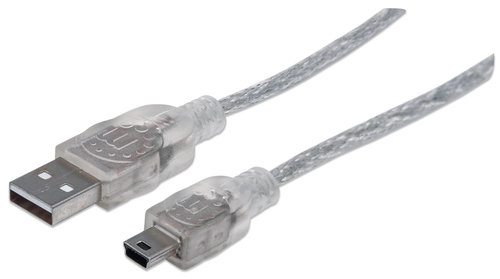 Manhattan 1.8m USB Cable cable USB 1,8 m USB 2.0 USB A Mini-USB B Plata