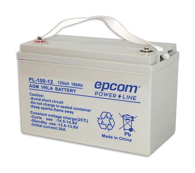 Epcom  Batería 12V @ 100 Ah / AGM-VRLA / Uso Aplicacion de Respaldo /Terminales Tipo T12 ( HEX )