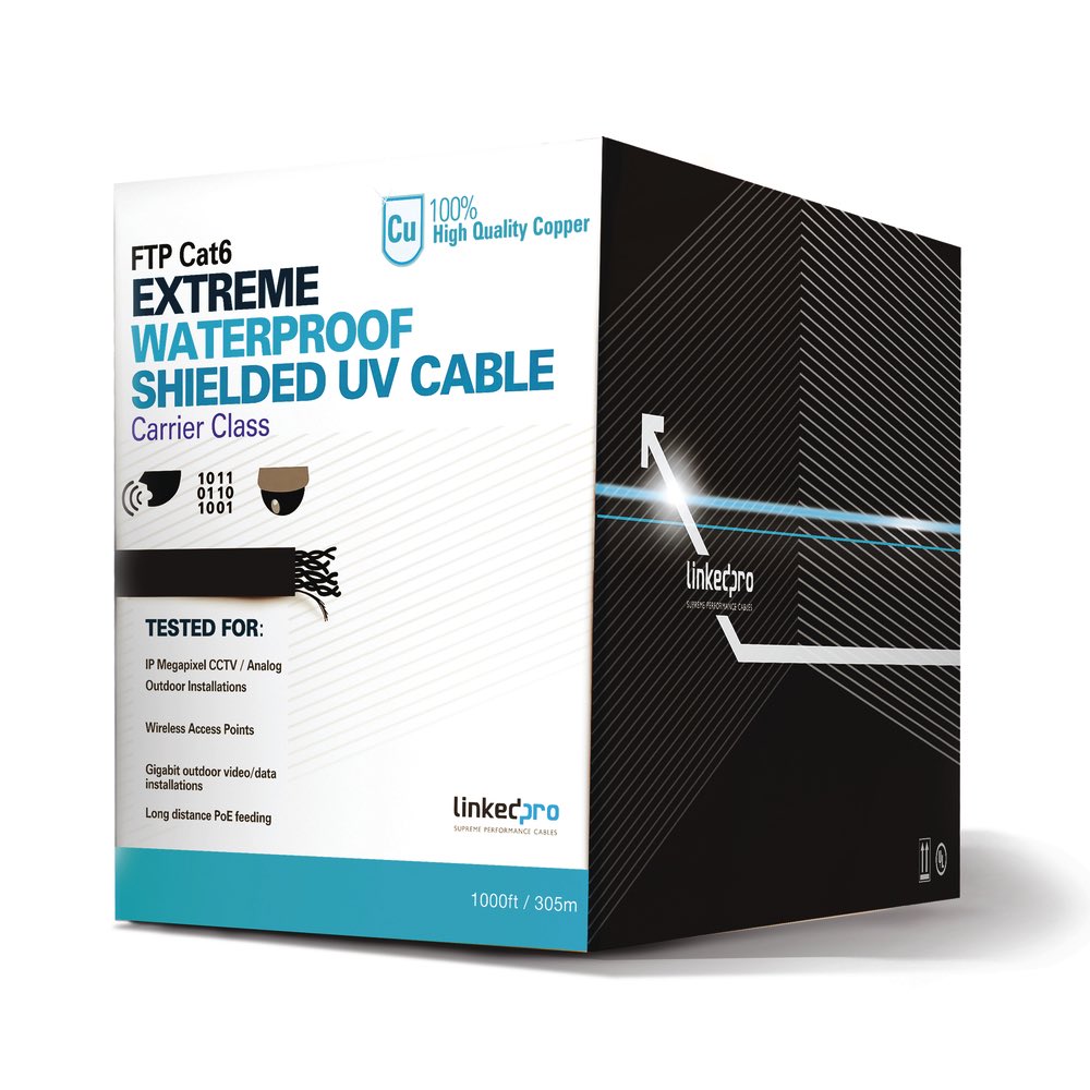 LinkedPro  Bobina de cable 305 Metros Cat6+ CALIBRE 23, Climas EXTREMOS, Color negro, sin blindar, para intemperie.