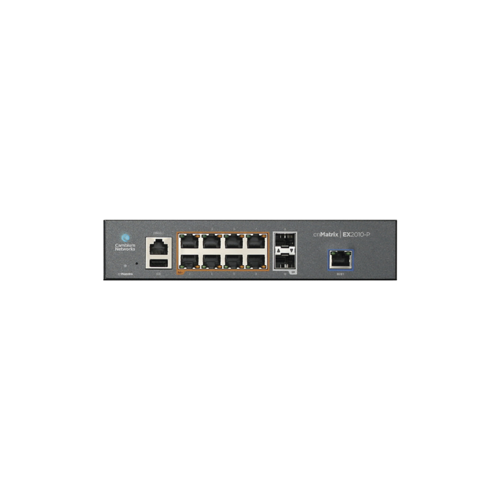 Cambium Networks  Switch cnMatrix EX2010-P capa 3 de 10 puertos(8 PoE Gigabit 802.3af/at, 2 SFP, 1 consola, 1 MNGMT, 1 USB)  administración desde la Nube (MX-EX2010PXA-U)