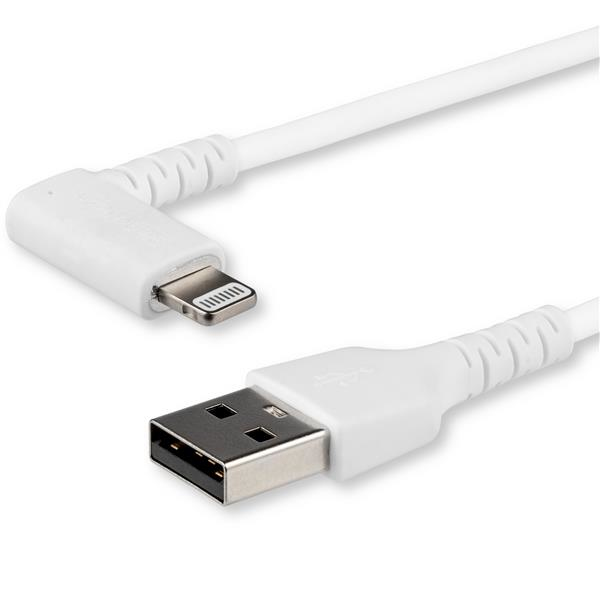 StarTech.com Cable Resistente USB-A a Lightning de 2 m - Blanco -Acodado en un Ángulo de 90° a la Derecha - Cable de Carga y Sincronización USB Tipo A