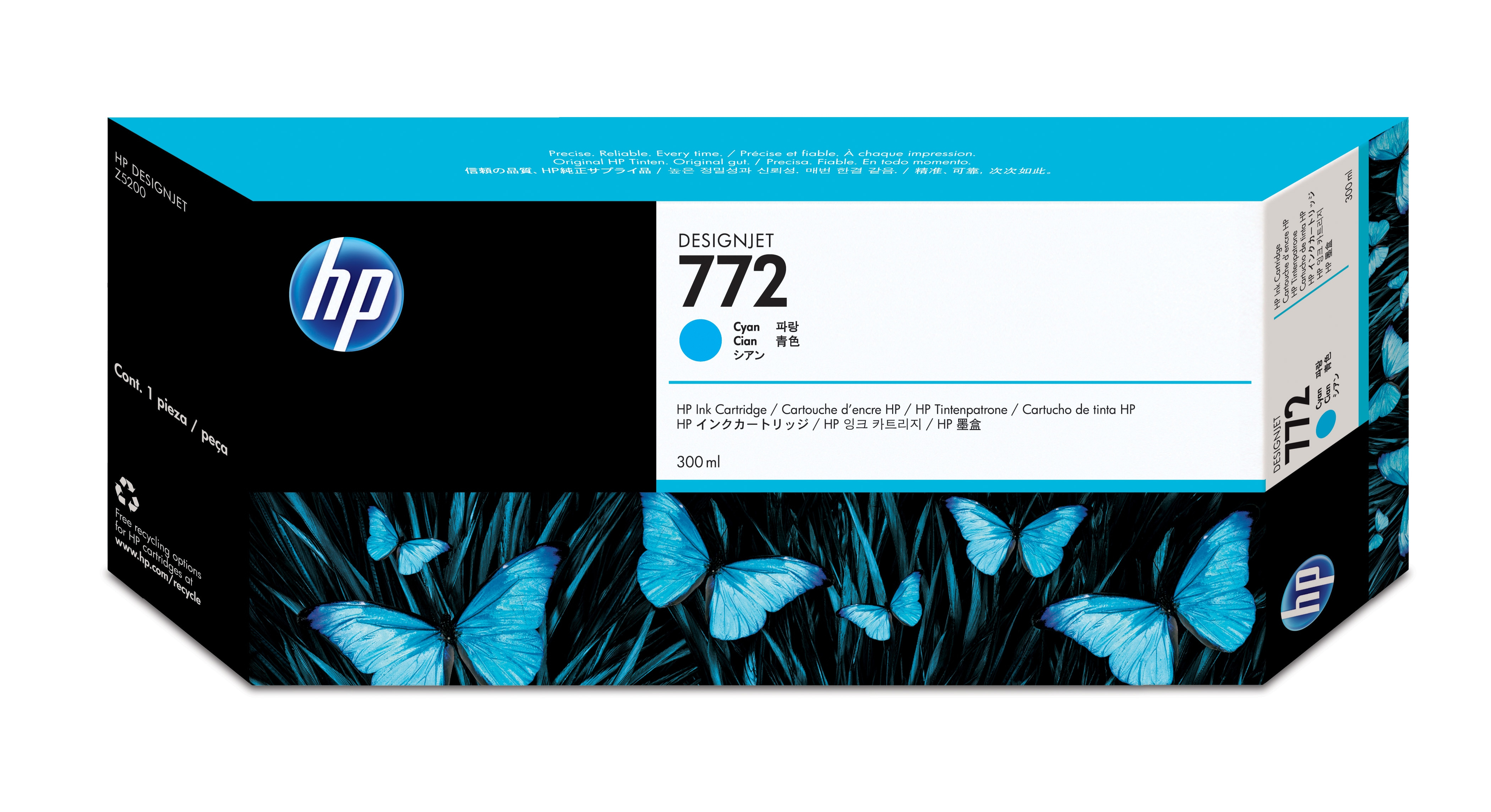HP Cartucho de tinta DesignJet 772 cian de 300 ml