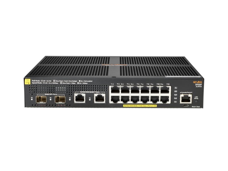 Hewlett Packard Enterprise Aruba 2930F 12G PoE+ 2G/2SFP+ Gestionado L3 Gigabit Ethernet (10/100/1000) Energía sobre Ethernet (PoE) 1U Negro