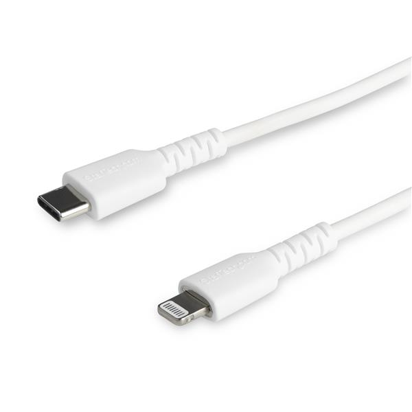 StarTech.com Cable Resistente USB-C a Lightning de 1 m Blanco - Cable de Sincronización y Carga USB Tipo C a Lightning con Fibra de Aramida Resistente