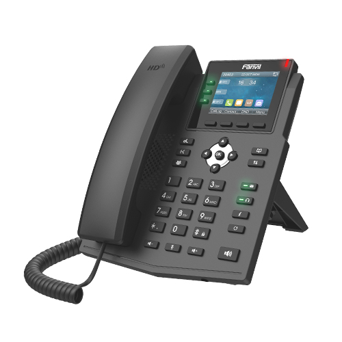 Fanvil  Teléfono IP Empresarial con Estándares Europeos, 6 lineas SIP con pantalla LCD a color, puertos Gigabit, IPv6, Opus y conferencia de 3 vías, PoE/DC