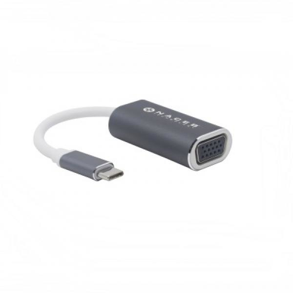 Naceb Technology NA-0110 adaptador de cable de vídeo USB Tipo C VGA (D-Sub) Gris, Blanco