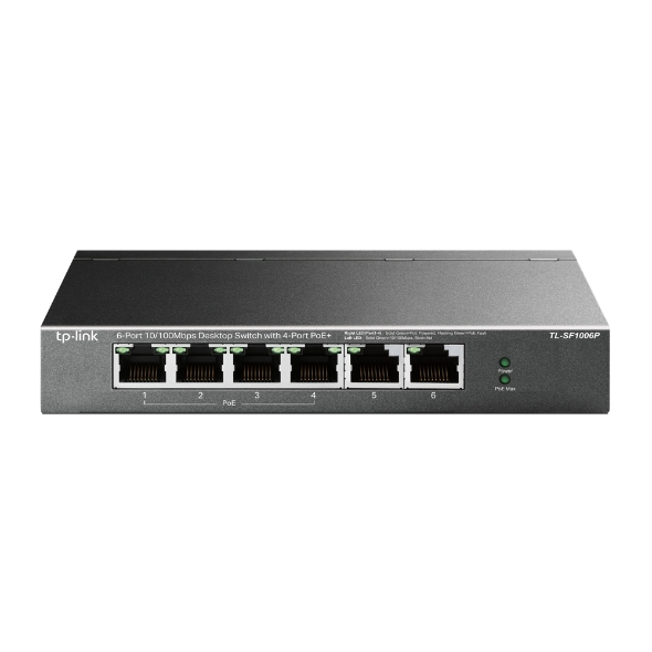 Tp-Link  Switch PoE no Administrable de escritorio / 6 puertos 10/100 Mbps / 4 puertos PoE af/at / Presupuesto 67 W / Modo Extensor hasta 250 m / Calidad video prioritaria