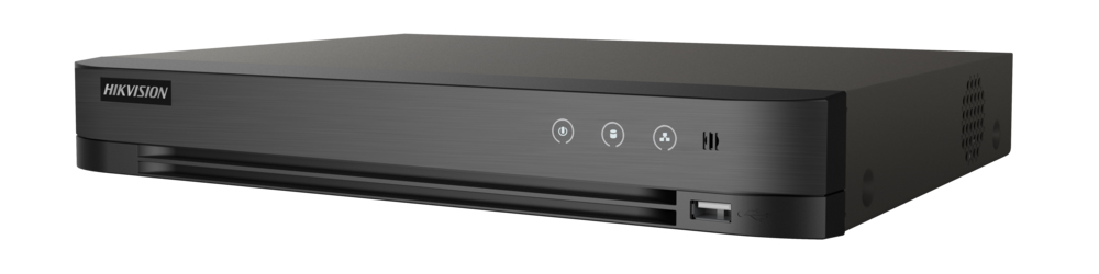 Hikvision  DVR 16 Canales TurboHD + 8 Canales IP / 4 Megapixel / Acusense (Evita Falsas Alarmas) / Audio por Coaxitron / Reconocimiento de Rostros (Base de Datos) / 1 Bahía de Diso Duro / H.265+