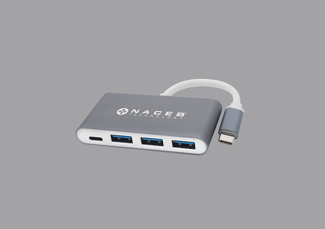 Naceb Technology NA-0112 hub de interfaz USB 3.2 Gen 1 (3.1 Gen 1) Type-C Plata, Blanco