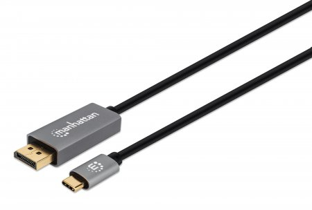 Manhattan 354844 adaptador de cable de vídeo 2 m USB Tipo C DisplayPort Negro, Plata