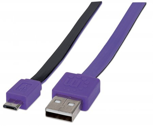 Manhattan 1m, USB 2.0-A - USB 2.0 Micro-B cable USB USB A Micro-USB B Negro, Púrpura