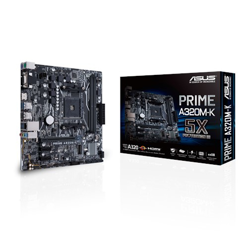ASUS PRIME A320M-K Tarjeta madre AMD AM4 uATX con iluminación LED, DDR4 3200MHz, 32Gb/s M.2, HDMI, SATA 6Gb/s, USB 3.0
