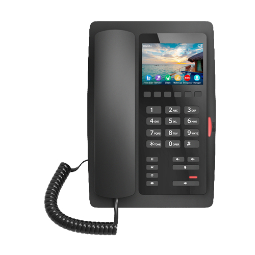 Fanvil  (H5W Color Negro)Teléfono IP WiFi para Hotelería, profesional de gama alta con pantalla LCD de 3.5 pulgadas a color, 6 teclas programables para servicio rápido (Hotline) PoE