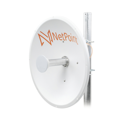 NetPoint  Antena Direccional de alto rendimiento / diámetro  de 60 cm / 4.9-6.4 GHz / Ganancia 30 dBi / SLANT de 45 ° y 90 ° / Ideal para 30 km / Conector N-Macho / Montaje  y jumpers incluidos.
