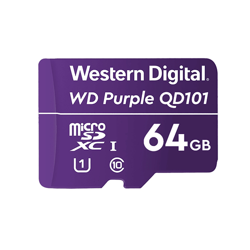 Western Digital  Memoria microSD de 64GB PURPLE, Especializada Para Videovigilancia, 10 VECES MAYOR DURACIÓN, 3 AÑOS DE GARANTIA