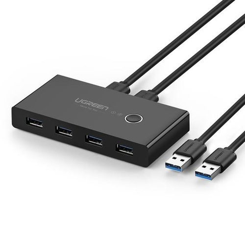 Ugreen  HUB para Compartir 4 Puertos USB 3.0 a 2 PC ́s / Cambio Mediante Botón / Incluye dos cables USB de 1.5 m /  ABS / Permite que 2 Usuarios Compartan 4 Dispositivos Periféricos USB3.0, como una impresora, un escáner, etc.