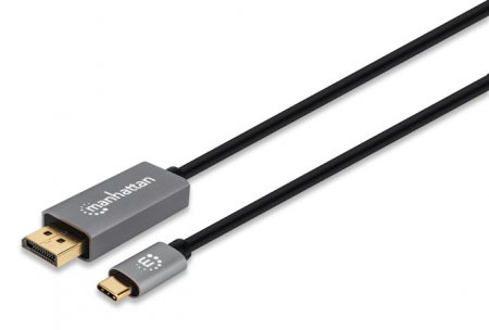 Manhattan 354851 adaptador de cable de vídeo 3 m USB Tipo C DisplayPort Negro, Plata