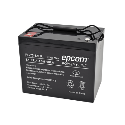 Epcom  Batería 12 Vcc / 75 Ah /  UL / Tecnología AGM-VRLA / Retardante a la flama/ Uso en: Aplicaciones fotovoltaicas / Terminales tipo M6  / Cargador recomendado CHR-250.