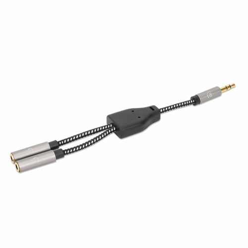 Manhattan 356114 cable de audio 0.15 m 3,5mm 2 x 3.5mm Negro, Plata