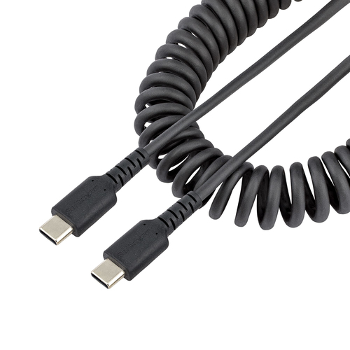 StarTech.com Cable de 50cm de Carga USB C a USB C, Cable USB Tipo C en Espiral de Carga Rápida y Servicio Pesado, Cable USB 2.0 USBC, Negro