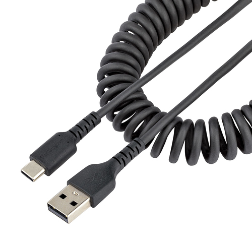 StarTech.com Cable de 50cm de Carga USB A a USB C, Cable USB Tipo C en Espiral de Carga Rápida y Servicio Pesado, Cable USB 2.0 A a USBC, Negro