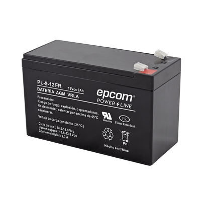 Epcom  Batería 12 Vcc / 9 Ah / UL / Tecnología AGM-VRLA / Retardante a la flama / Para uso en equipo electrónico Alarmas de intrusión / Incendio/ Control de acceso / Video Vigilancia / Terminales tipo F1 / Cargador recomendado CHR-80.