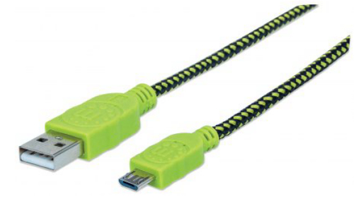 Manhattan 394062 cable USB 1 m USB 2.0 USB A Micro-USB B Negro, Verde