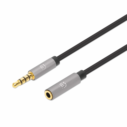 Manhattan 356039 cable de audio 2 m 3,5mm Negro, Plata