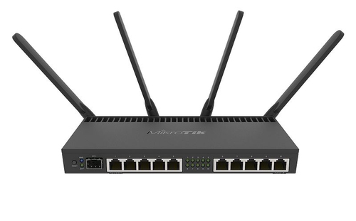 MIKROTIK  Router con Wi-Fi 4x4 MU-MIMO, hasta 2 watts de potencia, antenas de 3 dBi, 10 puertos Gigabit, 1 Puerto SFP+