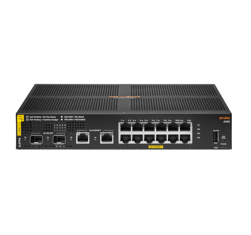 Hewlett Packard Enterprise Aruba 6100 12G Class4 PoE 2G/2SFP+ 139W Gestionado L3 Gigabit Ethernet (10/100/1000) Energía sobre Ethernet (PoE) 1U Negro