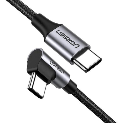 UGREEN  Cable USB-C a USB-C | 1 Metro | Conector con Ángulo Recto de 90° | Carga Rápida de hasta 60W | 480 Mbps | PD3.0 | QC4.0/3.0/2.0 | FPC | AFC | Protección Integrada| Caja de Aluminio | Nylon Trenzado | Color Negro