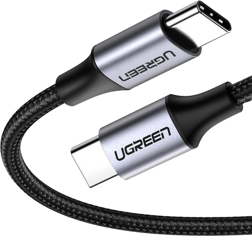 UGREEN  Cable USB-C a USB-C | 1 Metro | Transferencia de datos de 480 Mbps | Carga Rápida de hasta 60W | QC 4.0/3.0/2.0 | PD3.0 | FPC | AFC | Protección Integrada | Caja de Aluminio | Nylon Trenzado | Color Negro | 2 años de Garantía.