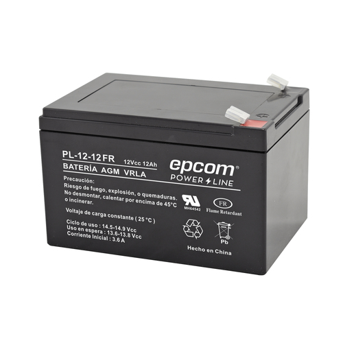 Epcom  Batería 12 Vcc / 12 Ah / UL / AGM-VRLA / Retardante a la flama / Para uso en equipo electrónico, Alarmas de intrusión / Incendio/ Control de acceso / Video Vigilancia / Terminales tipo F2 / Cargador recomendado CHR-80.